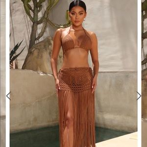 Fashion Nova Brown Crochet Swim Coverup
